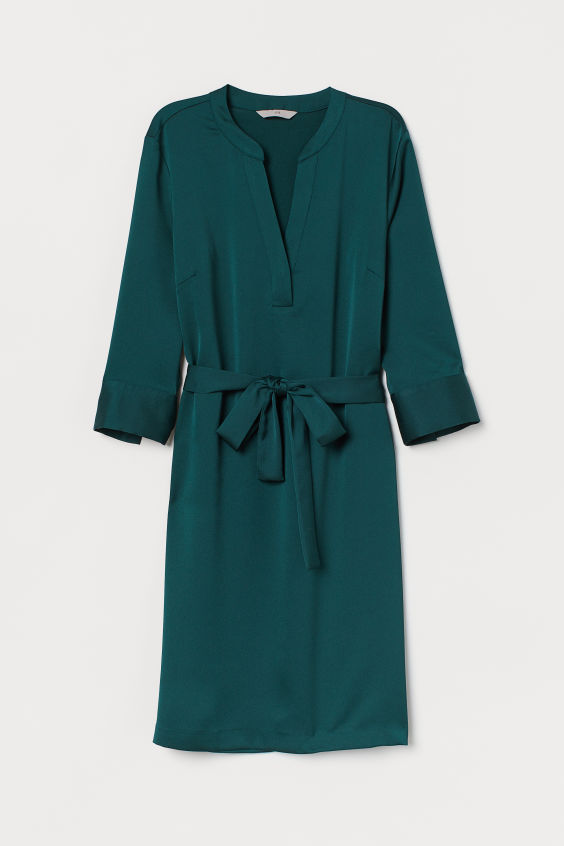 Mid-Sleeve Tie Waist Dress