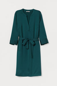 Mid-Sleeve Tie Waist Dress